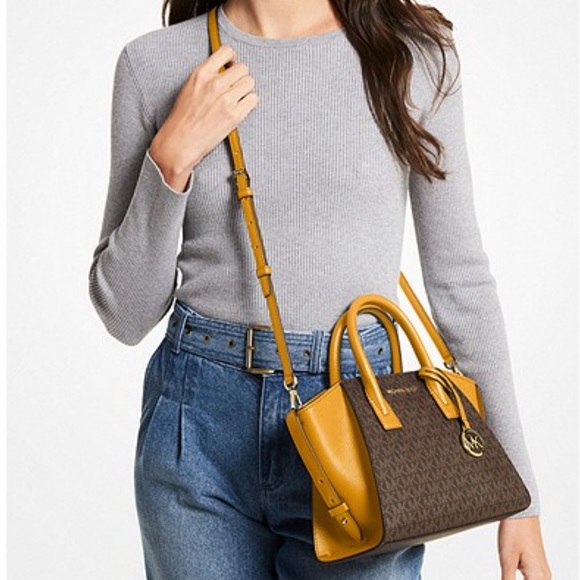 MICHAEL KORS
Avril Small Logo Top-Zip Satchel / Crossbody Marigold/ Brown Color - Picture 2 of 16
